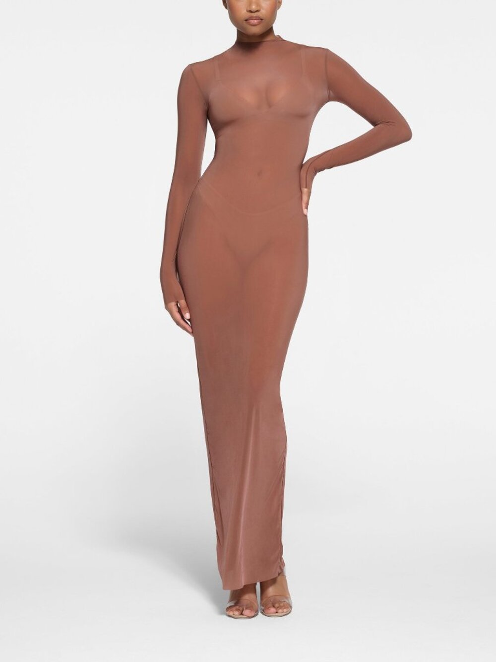 SKIMS - MILKY SHEER MOCK NECK LONG SLEEVE LONG DRESS